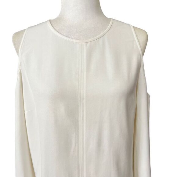 Veronica Beard Cold-Shoulder Blouse Medium Sz 10 White Flattering Cut - Picture 2 of 11